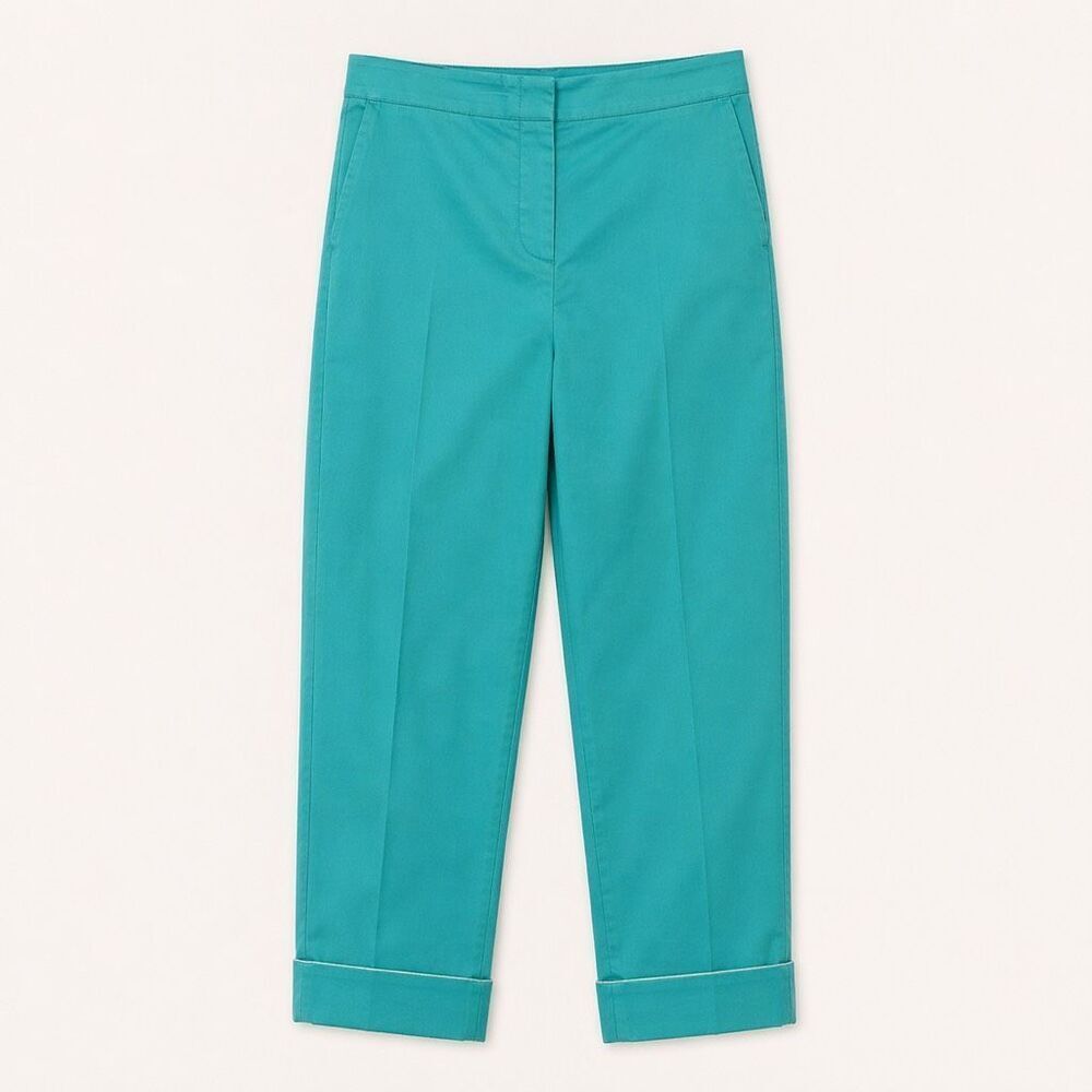 Emilio Pucci Cropped Pants Size 10 Turquoise Teal Straight Leg Designer Trousers